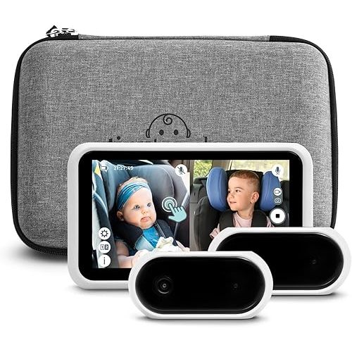 Tiny Traveler Baby Car Camera for 2 Kids, 5” Touch Screen Baby Car Monitor, No WiFi Baby Camera for Car Home Travel Roadtrip – Rear-Facing Car Seat Monitor Night Vision Baby Reminder Alert - Black
