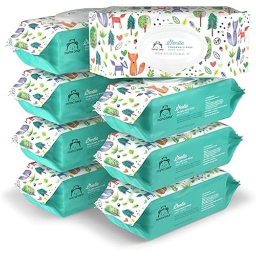 Amazon Brand - Mama Bear Gentle Fragrance Free Baby Wipes, Hypoallergenic, Sensitive Skin, Unscented, 800 Count (8 Packs of 100)