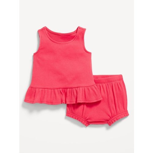 Sleeveless Ribbed Ruffle-Trim Top and Shorts Set for Baby