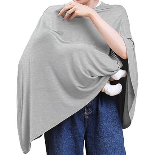 Nursing Cover for Breastfeeding, 360°Full Coverage Nursing Poncho, Rayon Soft & Breathable Breastfeeding Cover up (Smooth Rayon, Knit Grey)