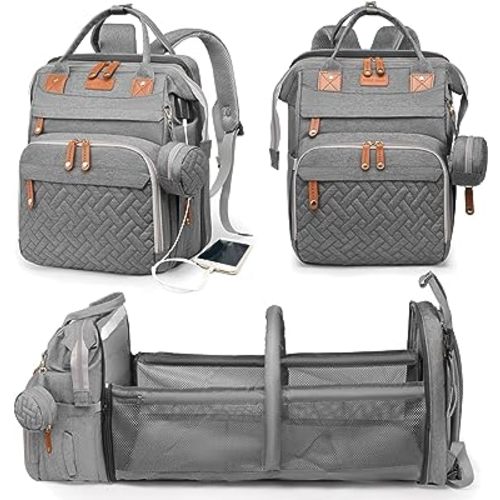 Baby Diaper Bags with Changing Station, Waterproof Diaper Bag Backpack for Moms Dads with USB Charging Port, Baby Shower Gifts, Large Capacity diaper backpack, Grey