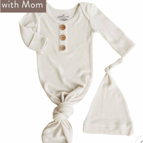 Eggshell Bamboo Waffle Newborn Baby Knot Gown & Hat Set