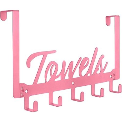 Over The Door Hooks with 5 Coat Hooks, Pink
