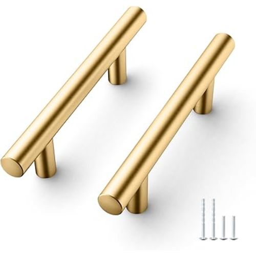 6 Pack Cabinet Pulls Stainless Steel 5 Inch Length 3 Inch Hole Center Kitchen Handle Cupboard Drawer Pull Cabinet Handles Brushed Brass