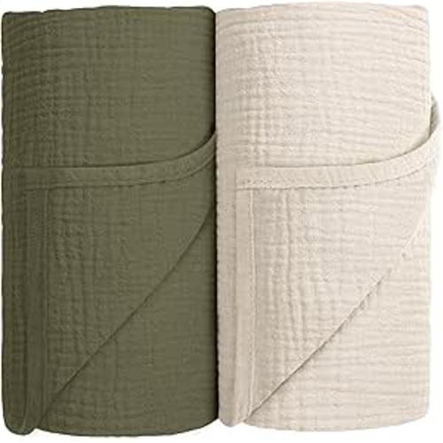 Susurration Muslin Swaddle Blanket Baby,100% Cotton Baby Receiving Blanket Soft Thin Baby Swaddle Blanket for Unisex Newborn 40x40in 2Pack (Dark Green)