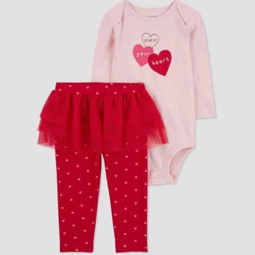 Carter's Just One You® Baby Girls' 2pc Valentine's Day Stole Your Heart Tutu Bodysuit & Leggings Set - Pink, Size: 3M