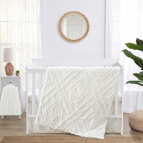 Sweet Jojo Designs 4-Piece Baby Crib Bedding Set (Off White Boho Chic Cotton) for Boys or Girls, Infants/Nursery incl. Blanket, Fitted Sheet, Skirt, Diaper Stacker (Gender Neutral, Modern Shabby Chic)