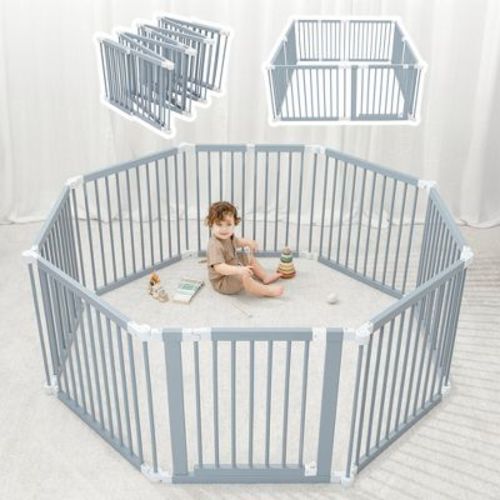 Baby Playpen & Baby Gate for Toddler and Babies, Foldable Wooden Large Shape Playpen with Locking Gate by Comfy Cubs