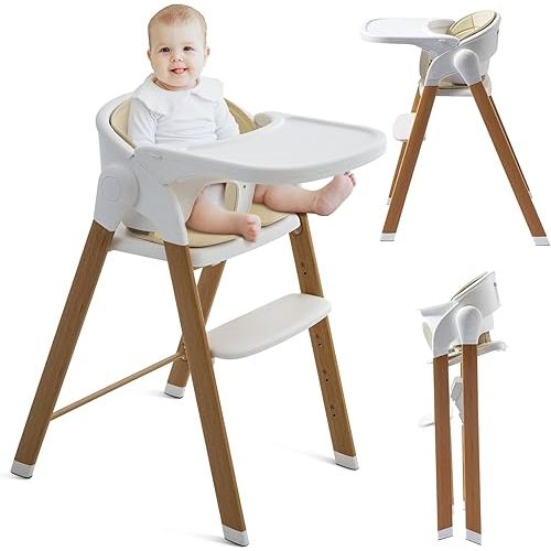 Convertible High Chairs for Babies & Toddlers. 5-in-1 Adjustable High Chair with Removable Tray, Easy to Clean, Portable (Deep Khaki)