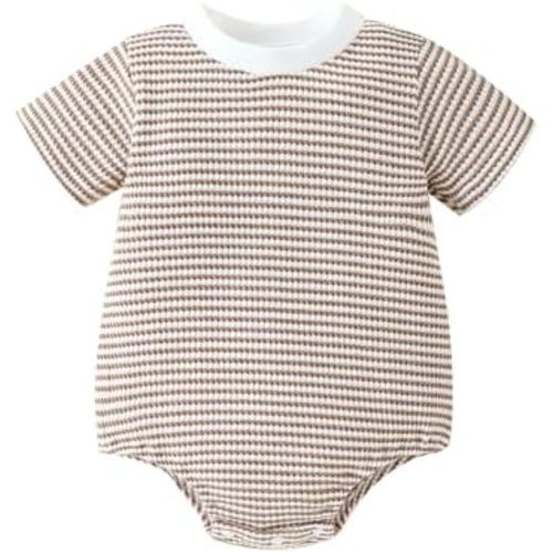 Baby Boy Girl Bubble Romper Newborn Summer Casual Bodysuit Unisex Short Sleeve Stripe Cotton Waffle Infant Outfit