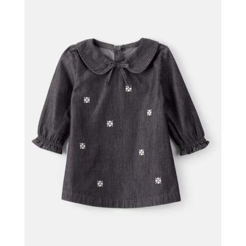 Baby Girl Floral Motif Chambray Long-Sleeve Dress - Grey - OshKosh B'gosh | Carter's