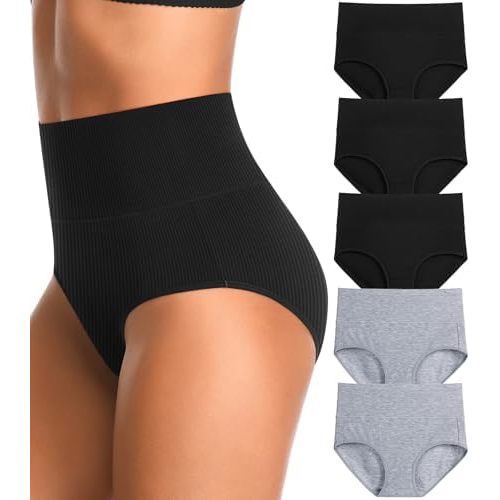 High Waisted Womens Underwear Cotton Tummy Control Threaded Postpartum Essentials Full Coverage Panties Stretch Briefs