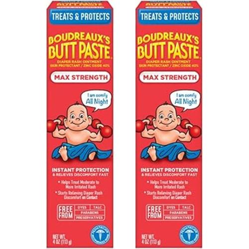 Boudreaux's Butt Paste Diaper Rash Ointment - Maximum Strength - Contains 40% Zinc Oxide - Paraben and Preservative-Free - 4oz (2 Pack)