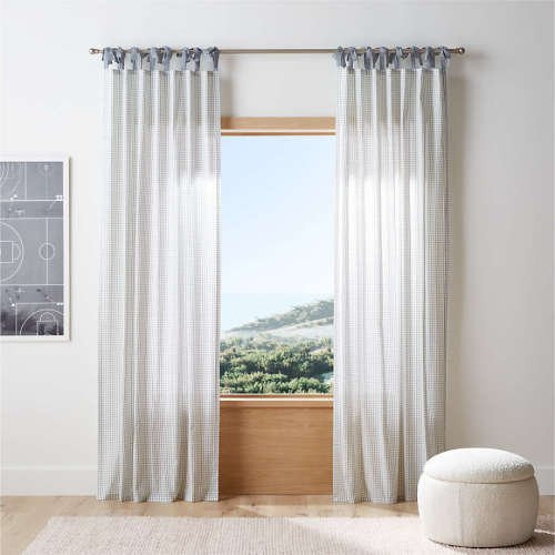84" Blue Organic Cotton Windowpane Plaid Curtain Panel