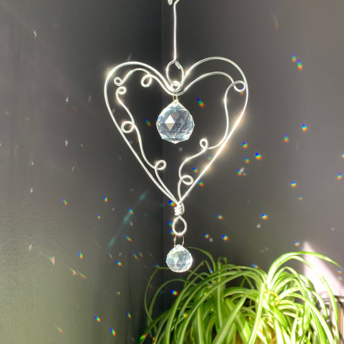 Heart Suncatcher: Rainbow Prism Crystal with Handmade Wire Hook - Design #1