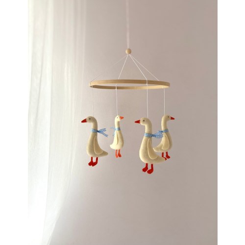 Duck Nursery - Baby Mobile Goose Blue Ribbon - Baby Mobile Boys - Crib Mobile - Goose Baby Shower - Felt Goose
