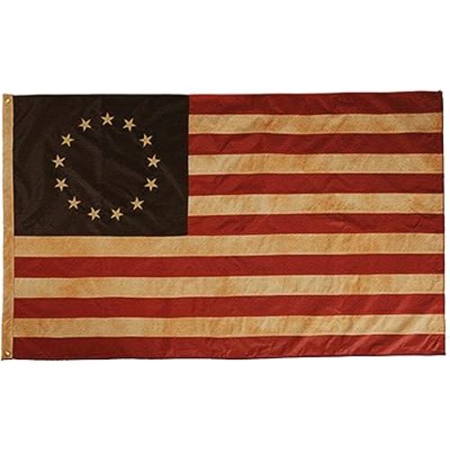 SYII Vintage Betsy Ross Flags Made in USA 3x5 Feet, Embroidered 13 Stars Colonies American Flag with 2 Brass Grommets, Heavy Duty Polyester Tea Stained American US Outdoor Banner