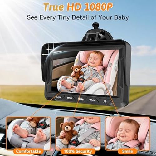 Wkzay HD 1080P Car Seat Camera: See Every Smile Breath & Expression Clearly Baby Car Camera for Rear Facing Infant - 940nm IR Night Vision for Solo-Driving Parents