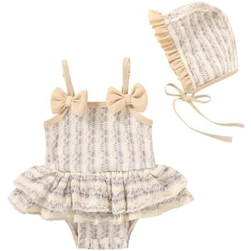 YOUNGER TREE Baby Girls Swimsuit One Piece Swimwear Ruffled Infant Swimsuit Floral Print Bathing Suit with Hat
