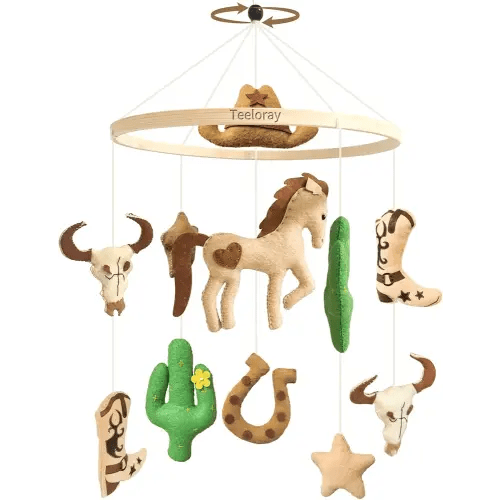 Baby Mobile for Crib Western Cowboy Crib Mobile for Boys and Girls Handmade Western Baby Stuff Cowboy Nursery Decor for Infant Bedroom Vintage Cowgirl Room Decor Gender Neutral Newborn Gift