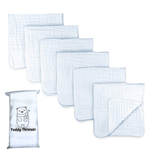 Teddy Threads - Organic Cotton Muslin Burping Cloths for Babies | Large 20x10 | White | 6-pack | Organic Cotton | Only $17.95