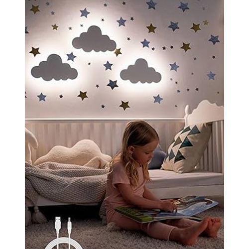 Nursery Cloud Light (Pack of 1) - Cloud Nursery Decor - Rechargeable & Dimmable Cloud Lamp - Nursery Wall Light - Baby Nursery Must Haves - Star Wall Stickers - Nursery Wall Decor