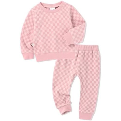 WESIDOM Toddler Girl Clothes 6M-5T Checkered Baby Sweatsuit Set