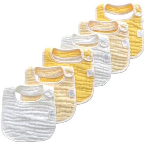 MUKIN Baby Muslin Bibs and Burp Cloths, 6 Pack, Soft Absorbent Cotton, Adjustable