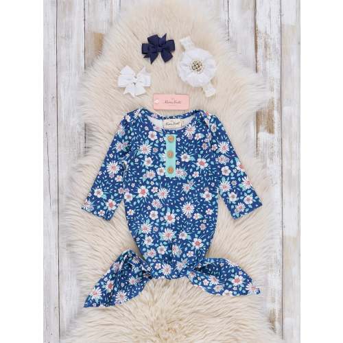 Navy Restful Blooms Ruffle Knot Gown