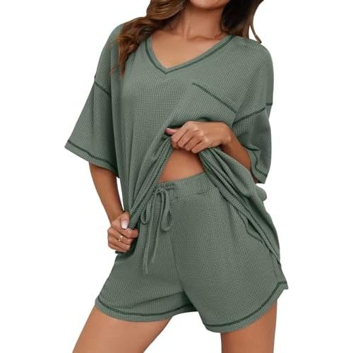 Waffle Knit 2 Piece Short Lounge Set