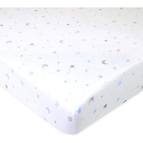 American Baby Company 100% Natural Cotton Fitted Mini Crib Sheet 38" x 24" Blue Stars and Moons