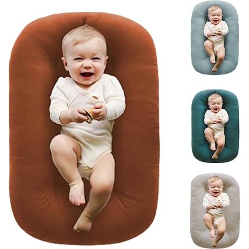 Jeeeun Baby Lounger Pillow, Soft Breathable - Baby Lounger Pillow for Newborn 0-24 Months, Portable Nest Sleeper for Infant - with Organic Cotton Removable Slipcover (Coffee,0-8Months)