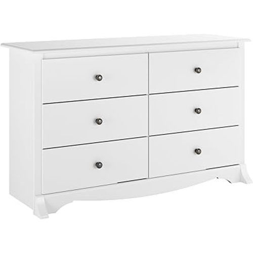 Prepac Sonoma 6 Drawer Dresser for Bedroom, Wide Chest of 6 Drawers, Bedroom Furniture, Ideal for Clothes Storage and Organization, 17.5"D x 48"W x 29"H, White