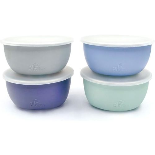 Elk and Friends Stainless Steel Bowls + Silicone Sleeve and Storage Lid | Baby, Toddler, Kids | Cereal & Snack Bowls | Storage Containers | Dishwasher Safe | 4 Pack