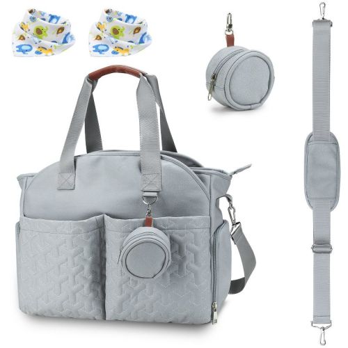 Babyluv"Breast Pump & Diaper Tote Bag with Detachable Strap, Side Pockets, Free Bibs, Compatible with Spectra & Medela"LightBlue