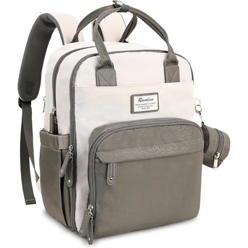 RUVALINO Diaper Bag Backpack-Multifunction Baby Travel Bag with Changing pad, Insulated Bottle Holders & Pacifier Case, Large Capacity, Waterproof, Cream & Taupe