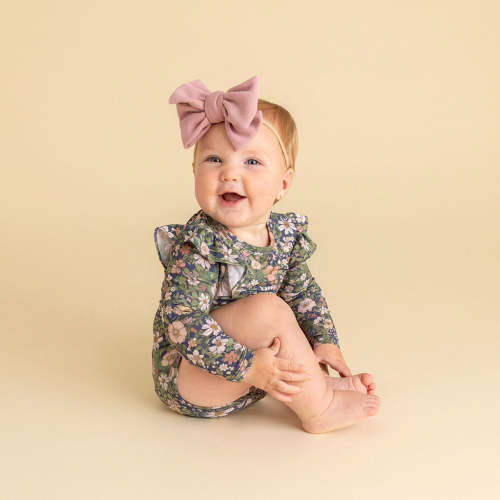 Floral Blue Long Sleeve Baby Bodysuit | Jayla