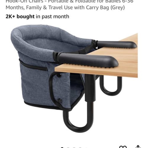 Hook-On Chairs - Portable & Foldable for Babies 6-36 Months, Family & Travel Use with Carry Bag (Grey)