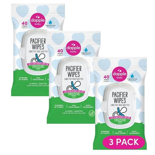 Dapple Pacifier Wipes, for Baby and Toddlers, Diaper Bag Essentials, Fragrance Free 40 Ct, Pack of 3