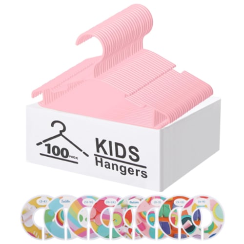 GoodtoU Baby Hangers for Closet 100 Pack Kids Hangers Chlid Hangers Nursery Hangers Infant Hangers Baby Hangers with Size Dividers, Pink