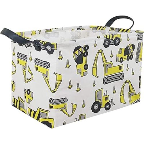 KUNRO Rectangle Toy Bin Waterproof storage organizer for Nursery Hamper Home decor Closet Kids Bedroom Laundry Baby Gift Shelf Baskets(Excavator)