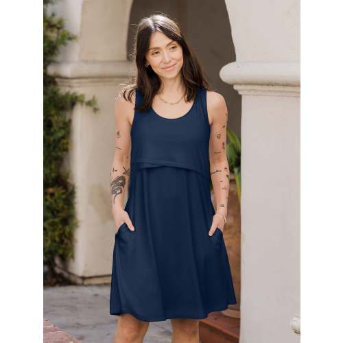 Penelope Crossover Nursing Dress | Navy - Kindred Bravely