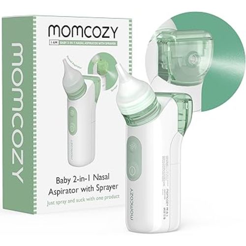 Momcozy 2-in-1 Baby Nasal Aspirator with Nasal Spray, Electric Nasal Aspirator for Baby, Battery Powered Nose Aspirator for Newborn and Toddler, 2 Tips Replacements