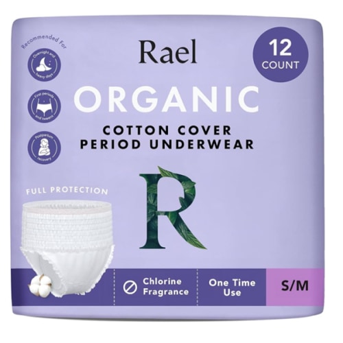 Rael Disposable Underwear for Women, Organic Cotton Cover - Incontinence Pads, Postpartum Essentials, Disposable Underwear, Unscented, Maximum Coverage (Size S-M, 12 Count)