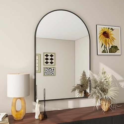 BEAUTYPEAK 20"x30" Arch Bathroom Mirror, Wall Mounted Vanity Metal Frame Mirror for Bedroom, Entryway, Living Room, Black