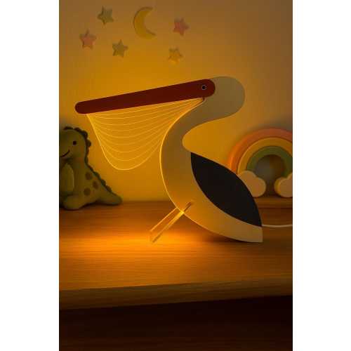 Pelican Wooden Night Light – Kids Animal Lamp | Handmade Wooden LED Nursery Lamp, Soft Warm Glow Bedside Decor Gift