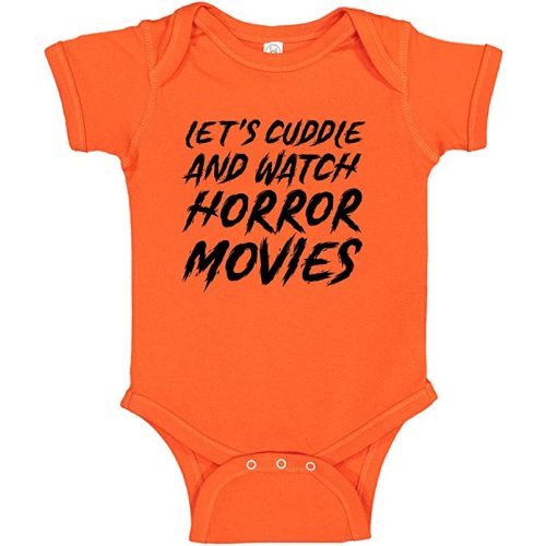 Let's Cuddle and Watch Horror Movies Baby Bodysuit or Toddler T-Shirt Halloween Spooky Baby Clothes - Orange