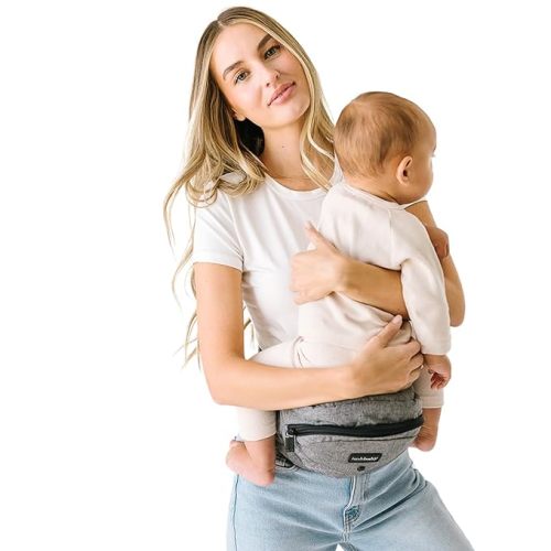 Tushbaby The Original Safety-Certified Hip Carrier for Babies & Toddlers: Machine Washable Child Waist Seat with Pocket Storage, As Seen on Shark Tank (23”-44” Waist, 0-3 yrs up to 45lbs) – Grey