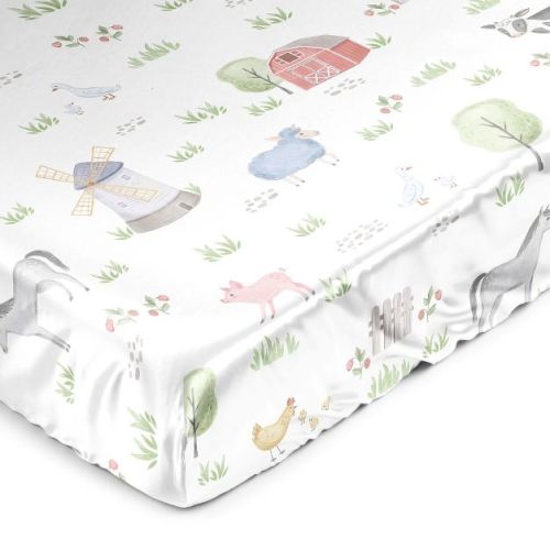 Sweet Jojo Designs Boy or Girl Gender Neutral Unisex Satin Fitted Crib Sheet Farm Animals