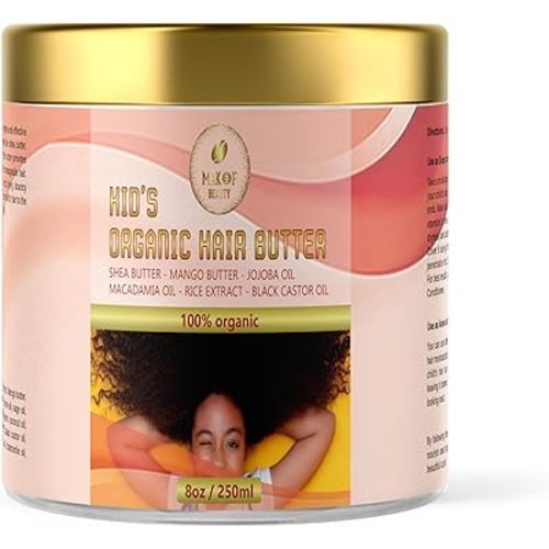 Organic Kid’s Hair Butter for Healthy and Frizz- Free Hair, Hair detangler for kids, Nourish, Hydrates, Moisturizes, Strengthens, and smooths hair. All Hair Types. 8 oz (250ML)